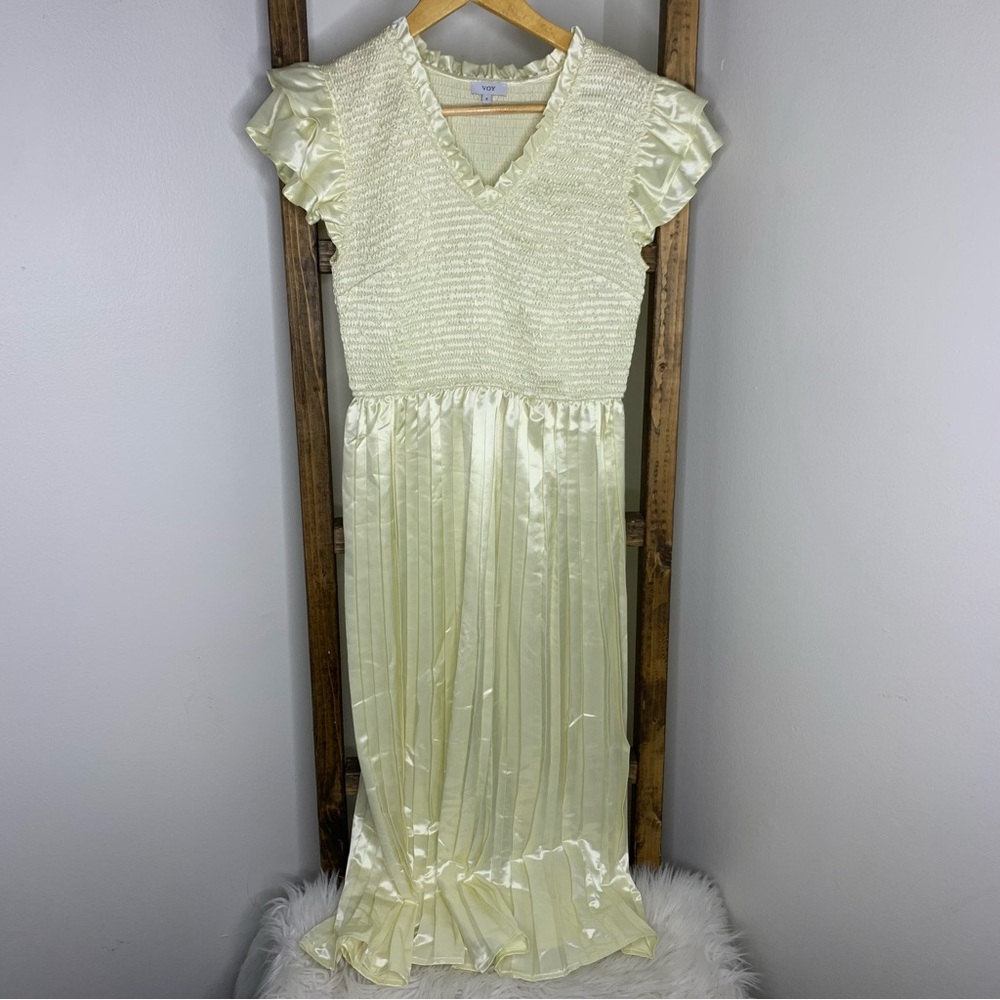 VOY Pleated Yellow Midi Dress Size S